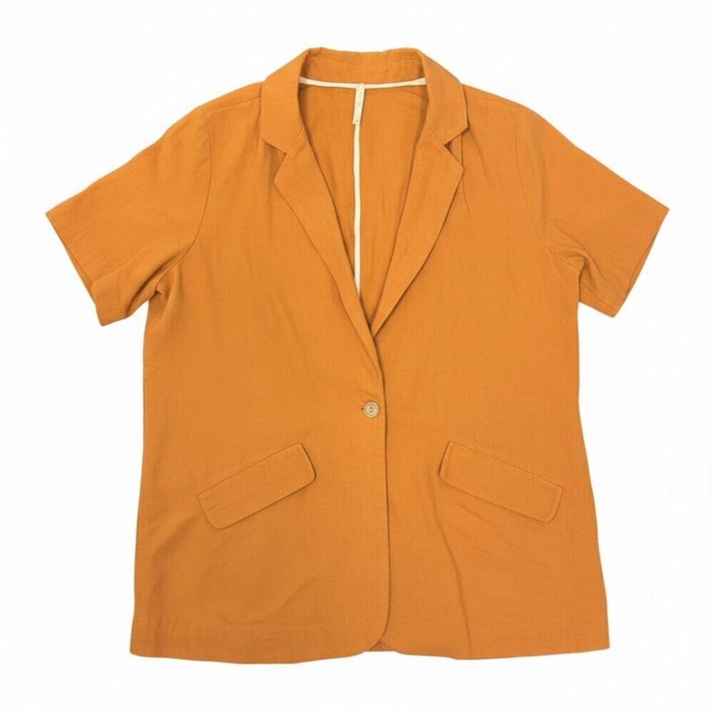 Free People Short Sleeve Blazer Marigold Rust Cotton Size M Cottagecore